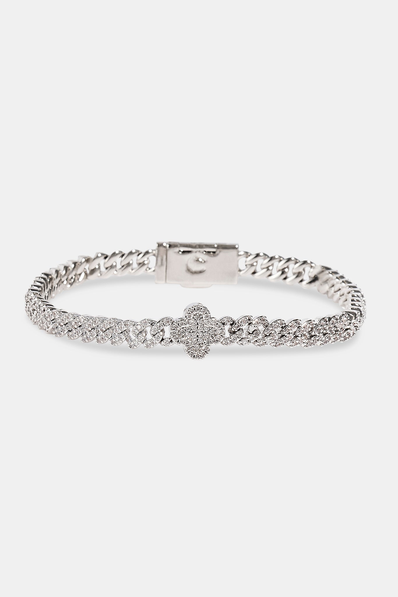 Iced Motif Cuban Link Bracelet - 5mm - White